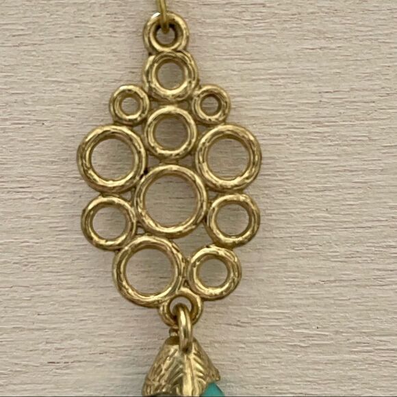 Gold tone faux turquoise fish hook earrings - Picture 6 of 8